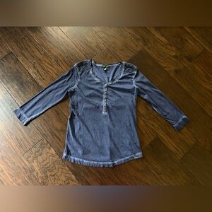 Ralph Lauren Jeans Co. Henley Top Size M 3/4 Sleeve Lace Shoulder Detail Blue